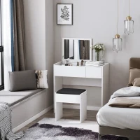 HOMCOM Tocador de Machiaj cu Taburet Masă de Machiaj cu Oglindă Capac Rabatabil și Cutii 80x40x79 cm și 40x30x40 cm(m-2)