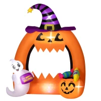 Outsunny Arco de Abóbora Insuflável de Halloween 150 cm com Fantasma Fofo Decoração Insuflável de Halloween com LEDs(m-1)