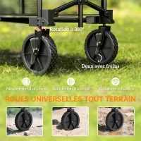 Outsunny Chariot de jardin pliable 350L chariot de transport à 2 étages charge max 200 kg avec roues tout terrain noir(m-5)