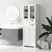 HOMCOM Móvel Alto de Armazenamento Armário com Portas de Vidro e Prateleiras Ajustáveis para Banheiro Cozinha Sala Branco(m-4)