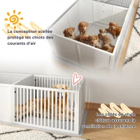 PawHut Boîte de mise bas pour chiens et chiots, parc de mise bas pour chiens porte à hauteur réglable 166 x 80 x 50 cm, blanc(m-6)