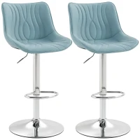 HOMCOM Lot de 2 tabourets de bar, chaises de bar structure en acier hauteur réglable 92-110 cm, dossier repose-pieds bleu foncé(m-1)
