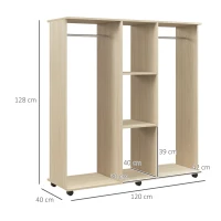 HOMCOM Dulap șină Mobilier de Depozitare Mobil 6 role 120L x 40l x 128Î cm din lemn natural(m-3)