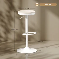 HOMCOM Conjunto de 2 Bancos de Bar Bancos de Bar Giratórios com Assento de Hévea Altura Ajustável e Apoio para os Pés Branco(m-3)