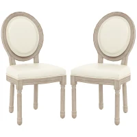 HOMCOM Conjunto de 2 Cadeiras Sala de Jantar Estilo Medalhão Louis XVI Madeira Maciça Patinada Assento Revestimento Sintético Creme(m-7)