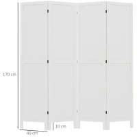 HOMCOM Paravan din lemn, separator de cameră, cloison interieur pliabil cu 4 panouri din lemn 160 x 170 cm alb(m-3)