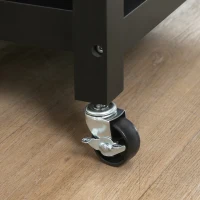 HOMCOM Dulap de Bucătărie cu Roți Dulap de Servire de Stil Contemporan - Ușă, sertar, 3 rafturi - mânere metal Blat Lemn de Hevea Negru(m-5)