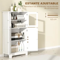 kleankin Armario Auxiliar de Baño con Puertas de Cristal y Estante Ajustable Armario Multifuncional 60x30x108,5cm Blanco(m-5)