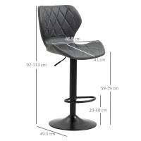 HOMCOM Set di 2 Sgabelli da Bar Alti in Finta Pelle con Altezza Regolabile, Sgabelli Cucina Girevoli con Schienale e Poggiapiedi, 46.5x49.5x92-113cm Grigio(m-3)