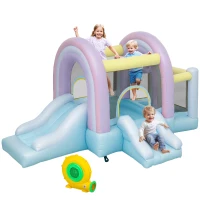 AIYAPLAY Hüpfburg, Piscină cu Bile, 2 Tobogane, Țesătură Oxford, Rezistent la UV, Blower, Colorat(m-1)