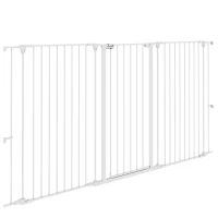 Pawhut Barreira para Cães em Aço com 3 Painéis Dobrável Duplo Bloqueio e Porta Integrada para Porta e Escada Branco(m-6)
