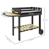 Outsunny Churrasqueira a Carvão BBQ Grill com Dupla Grelha Ajustável 2 Rodas e 2 Prateleiras 113x53,5x82,5 cm Preto(m-3)
