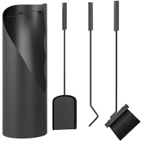 Outsunny Conjunto de herramientas de chimenea 4 piezas con escoba, pala, atizador y soporte, en metal 20 x 20 x 65 cm, negro(m-1)