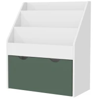 AIYAPLAY Bibliotecă pentru copii, depozitare multiplă cu 3 nivele de rafturi și un sertar, 62,5L x 30l x 70H cm, verde(m-6)