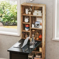 HOMCOM Secretária de Computador Dobrável com Estante Estação de Trabalho Quadro Negro e Prateleira Ajustável 98x51x153cm Marrom(m-5)
