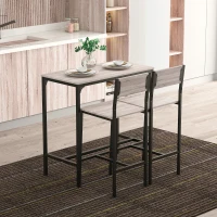 HOMCOM Set de Bar Bartisch cu 2 Taburete cu Spătar înalt pentru Bucătărie, Natural(m-2)