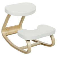 HOMCOM Siège assis genoux, siège ergonomique en bois à bascule, chaise à genoux pour bureau à domiciles, crème(m-11)
