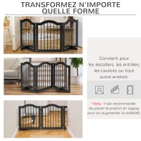 PawHut Barieră de siguranță barieră modulabilă pliabilă pentru animale de companie cu picior de suport MDF lemn masiv 154,5 x 61 cm negru(m-4)