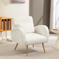 HOMCOM Sillón tapizado, cubierta de felpa, sillón tapizado con reposabrazos y cojín lumbar, patas de metal, sillón de lectura, blanco crema(m-2)