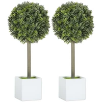 HOMCOM Set 2 mingi buxus artificial formate, 45cm plantă artificială, Plastik Plante Artificiale în Ghiveci(m-7)