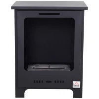 HOMCOM Lareira a Bioetanol em Pé com Queimador de 0,9 L 3H de Combustão Estilo Neo-Retro 40x30x50 cm Cobertura 20-25 m² Preto(m-1)