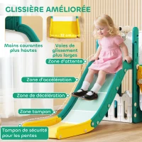 AIYAPLAY Toboggan pour tout-petits 5 en 1 toboggan autoportant pour enfant avec panier de basket, télescope, 178x70x86cm, jaune(m-5)