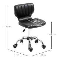 HOMCOM Taburet cu roți - taburet de lucru rotativ la 360° - taburet ergonomic - înălțime șezut reglabilă 47-62 cm - căptușeală de piele ecologică matlasată negru metal cromat(m-3)