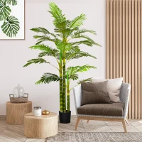 HOMCOM Palmier areca artificiel arbre artificiel hauteur 190 cm cu 30 de frunze mari din plastic și ghiveci inclus(m-2)