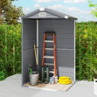 Outsunny 4.4ft x 3.3ft size Aluminium Frame and Plastic Wall Shed, with Foundation - Grey(m-9)