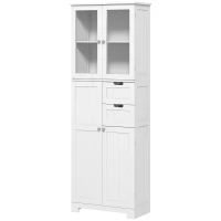 HOMCOM Móvel Alto de Armazenamento Armário com Portas de Vidro e Prateleiras Ajustáveis para Banheiro Cozinha Sala Branco(m-7)