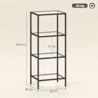 HOMCOM 4-Tier Shelving Unit, Glass Shelf, Vertical Storage Shelf for Living Room, Home Office, Bedroom, Bathroom, Black(m-3)
