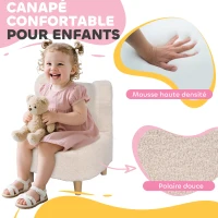 AIYAPLAY Fauteuil enfants canapé pour enfants avec dossier en forme ours, tissu en polaire teddy, 47 x 43 x 53 cm, beige(m-4)
