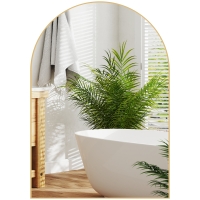 HOMCOM Oglindă murală curbată oglindă de baie cu cadru din aliaj de aluminiu pentru dormitor living intrare 50 × 70 cm aur