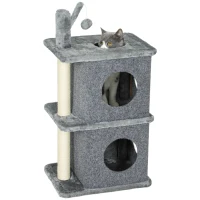 PawHut Árbol para gatos de 3 niveles torre para gatos 2 cuevas y superficie de descanso confortable, bola 43 x 33 x 80 cm gris oscuro(m-6)