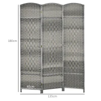 HOMCOM Paravan interior din lemn 3 panouri separator de cameră pliabil pentru sufragerie dormitor 135 x 180 cm gri(m-3)