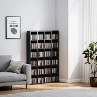 HOMCOM Mobilier de depozitare multimedia 480 CD/312 DVD - bibliotecă din lemn cu rafturi reglabile, 89 x 130,5 cm, negru(m-4)