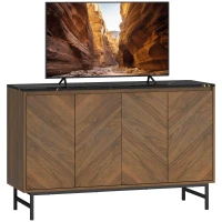 HOMCOM Meuble TV, meuble télé avec 4 portes, plateau effet marbre, étagères réglables, 120x39x76cm, noyer(m-11)