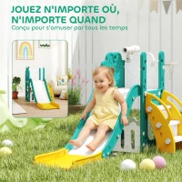 AIYAPLAY Toboggan pour tout-petits 5 en 1 toboggan autoportant pour enfant avec panier de basket, télescope, 178x70x86cm, jaune(m-8)