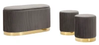 Mauro Ferretti  Banca Cu Depozitare Și Taburet Shopy Gri Set 3 Bucăți Cm 80X37X42-29X33(m-4)
