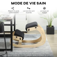HOMCOM Siège assis genoux, siège ergonomique en bois avec fonction à bascule, chaise à genoux réglable pour bureau à domicile(m-7)
