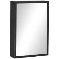 Kleankin Armário com Espelho de Casa de Banho Armário de Parede com 1 Porta e 2 Prateleiras em Aço 40x12x60 cm Preto(m-5)