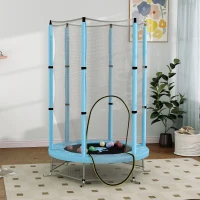 AIYAPLAY Trampolină pentru copii Ø140 cm, trampolină exterioară pentru copii 3-6 ani cu plasă de siguranță ușă cu fermoar bleu clair(m-4)