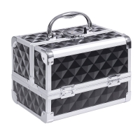 HOMCOM Geantă de machiaj depozitare la 3 nivele cu oglindă lacăt cu 2 chei dim. 20L x 15l x 15H cm negru