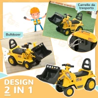 HOMCOM Escavatore per Bambini con Benna e Spazio Contenitore a Scomparsa, in PP e ABS, 80x26.5x39 cm, Giallo e Nero(m-4)