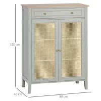 HOMCOM Móvel de Sapatos Móvel de Arrumação de Sapatos Móvel de Entrada com 2 Portas de Palhinha Gaveta 80x40x110 cm(m-3)