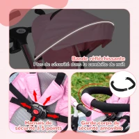 HOMCOM Tricycle bébé évolutif 6 en 1, tricycle enfant pliable, poignée parentale, siège réversible, 112x50x104cm, rose(m-8)