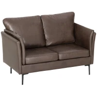 HOMCOM Divano 2 Posti in Pelle Traspirante con Imbottitura Spessa e Gambe in Metallo, 137x72x88 cm, Marrone Scuro(m-11)