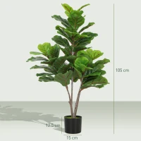 HOMCOM Fig Violin Artificial 110cm Planta artificiala, Plastica Plante artificiale in ghiveci, Decor moder Conta(m-3)
