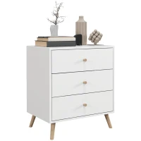 HOMCOM Comodă 3 sertare Design scandinav Mobilier de Depozitare Camera MDF Alb mânere picioare conice Lemn Masiv de pin(m-1)