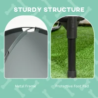 Pat PawHut pentru câini, cu parasol, pat de tabără pentru câini și pisici pe picioare cu material respirabil Oxford, anti-UV, cadru din metal inclus în sacul de transport, loc de dormit exterior pentru pisici 161 x 46 x 61 cm gri negru(m-4)